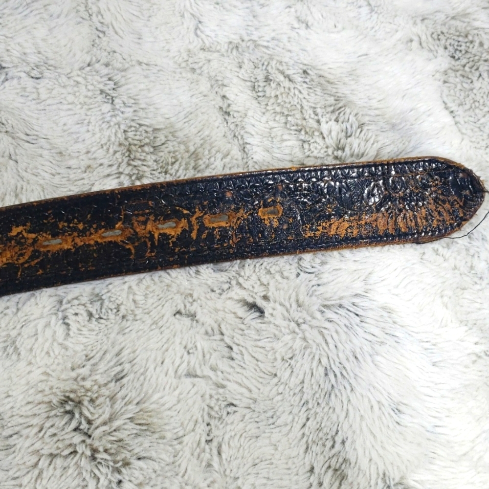 Antique Stephen Handmade Leather, Western Cowboy Black & Brown Men Belt B 508 40 - Picture 9 of 13